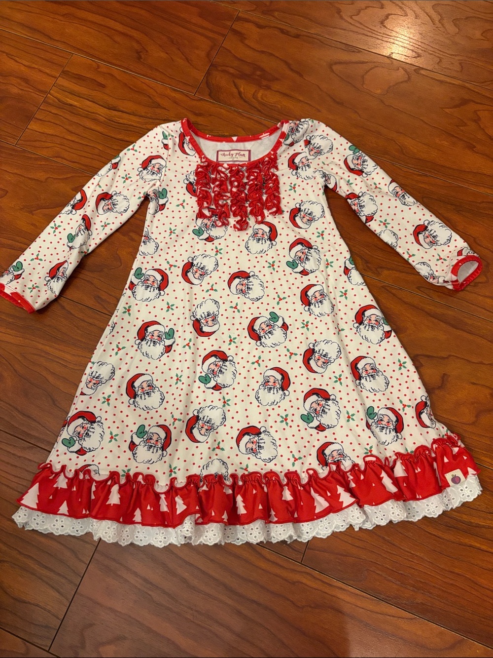 Cheeky Plum White and Red Santa Print Girls' Nightgown